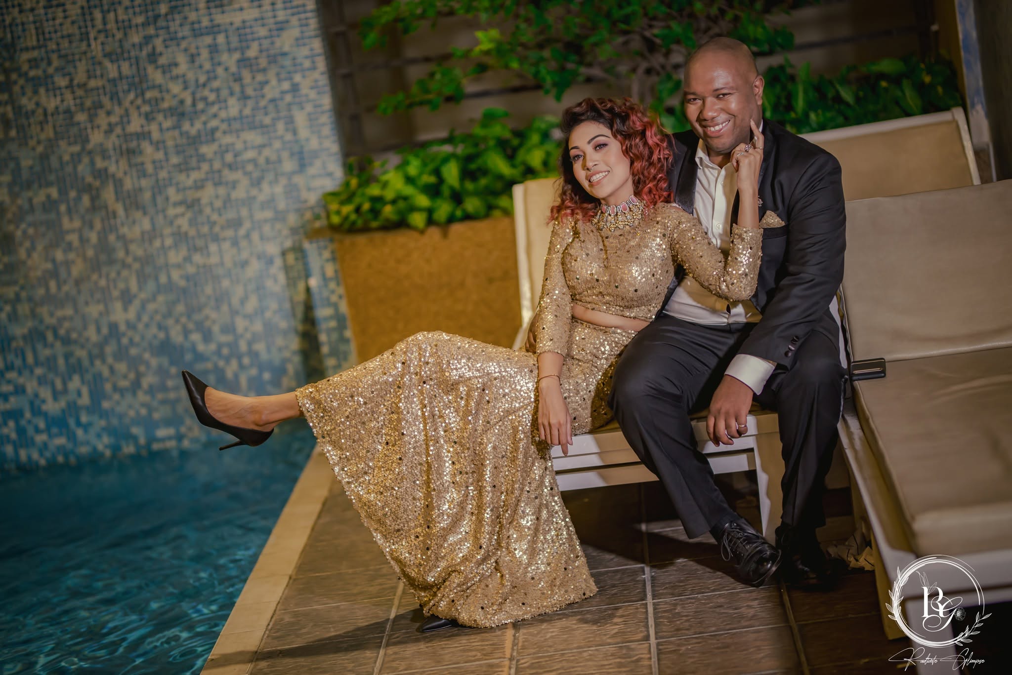 Couple portrait session by the pool